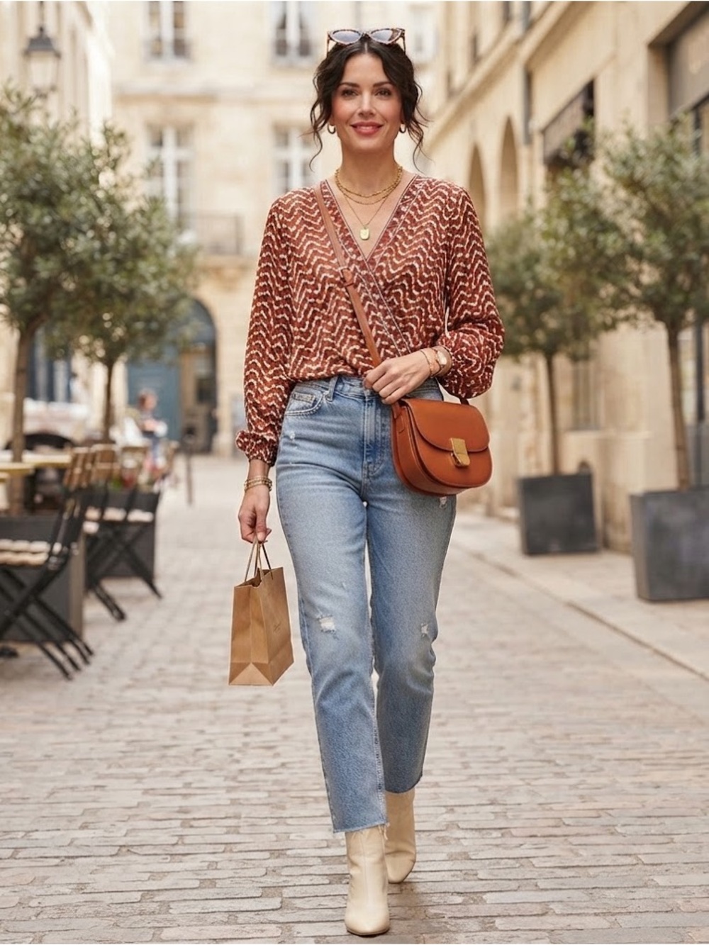 Max Studio rust multi color Fall top blouse